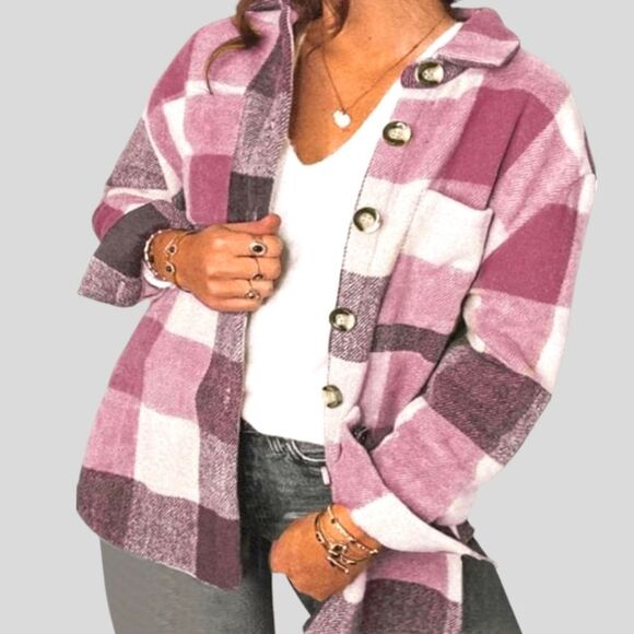 PLUS SIZE Warm Casual Flannel Shacket Jacket W/Pockets 2X - Picture 1 of 13